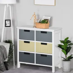 Cómoda de Madera con 6 Cajones Cajonera Auxiliar de Almacenaje con Patas Elevadas Estilo Moderno para Dormitorio... - Ogal.Es