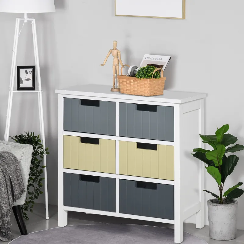 Cómoda de Madera con 6 Cajones Cajonera Auxiliar de Almacenaje con Patas Elevadas Estilo Moderno para Dormitorio... - Ogal.Es