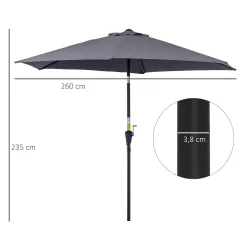 Sombrilla de Jardín, Ø260x235 cm, Parasol de Jardín Reclinable con Manivela, Poste Desmontable de Aluminio y 6 V... - Ogal.Es