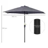 Sombrilla de Jardín, Ø260x235 cm, Parasol de Jardín Reclinable con Manivela, Poste Desmontable de Aluminio y 6 V... - Ogal.Es