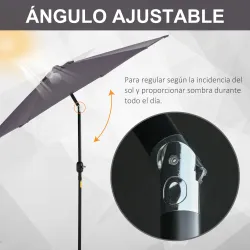 Sombrilla de Jardín, Ø260x235 cm, Parasol de Jardín Reclinable con Manivela, Poste Desmontable de Aluminio y 6 V... - Ogal.Es