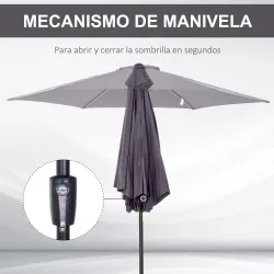 Sombrilla de Jardín, Ø260x235 cm, Parasol de Jardín Reclinable con Manivela, Poste Desmontable de Aluminio y 6 V... - Ogal.Es