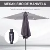 Sombrilla de Jardín, Ø260x235 cm, Parasol de Jardín Reclinable con Manivela, Poste Desmontable de Aluminio y 6 V... - Ogal.Es