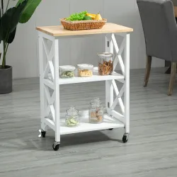 Carrito de Cocina Plegable Carro Auxiliar con Ruedas Carro Verdulero con 2 Estantes para Comedor 60x40x84 cm Blanco - Ogal.Es