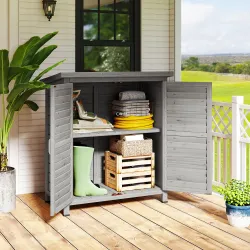 Armario para Terraza de Madera con 2 Estantes Interiores 2 puertas y Techo Inclinado para Exterior Terreza 87x46... - Ogal.Es