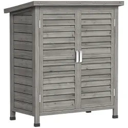 Armario para Terraza de Madera con 2 Estantes Interiores 2 puertas y Techo Inclinado para Exterior Terreza 87x46... - Ogal.Es