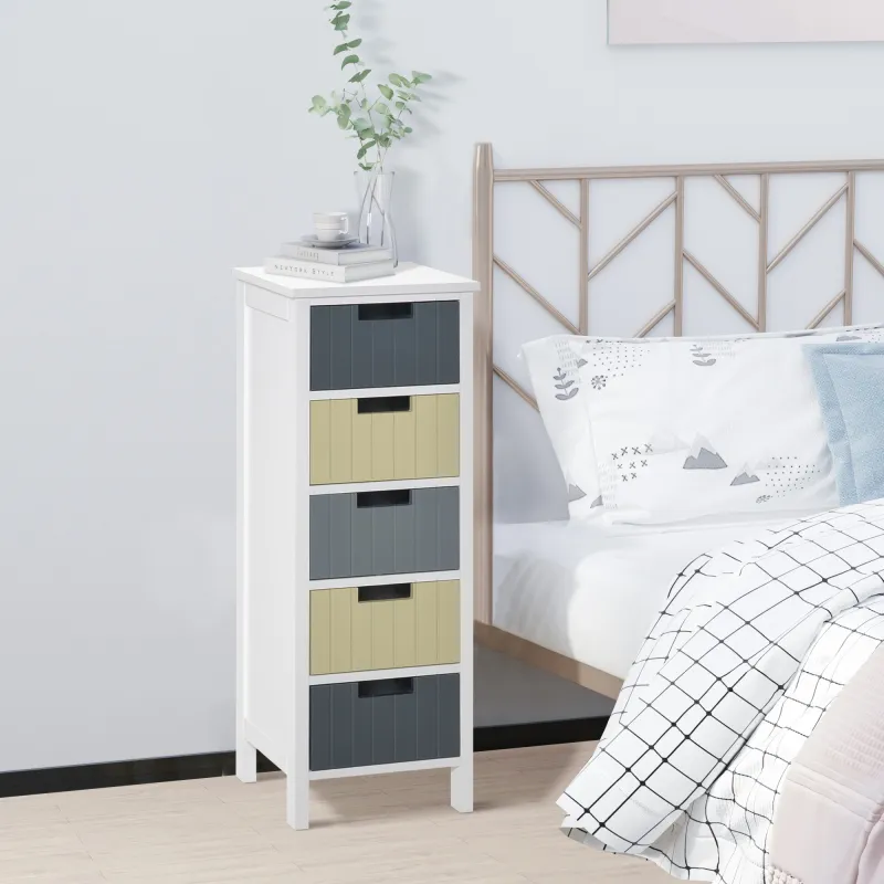 Cómoda de Madera con 5 Cajones Cajonera Auxiliar de Almacenaje con Patas Elevadas Estilo Moderno para Dormitorio... - Ogal.Es