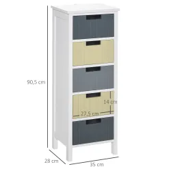Cómoda de Madera con 5 Cajones Cajonera Auxiliar de Almacenaje con Patas Elevadas Estilo Moderno para Dormitorio... - Ogal.Es