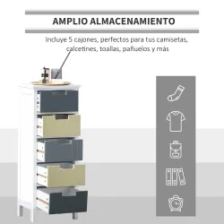 Cómoda de Madera con 5 Cajones Cajonera Auxiliar de Almacenaje con Patas Elevadas Estilo Moderno para Dormitorio... - Ogal.Es