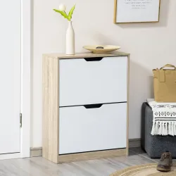 Armario de Zapatos Zapatero de Madera con 2 Puertas Abatibles 4 Estantes para 8 Pares 62,5x26x81 cm Blanco y Nat... - Ogal.Es