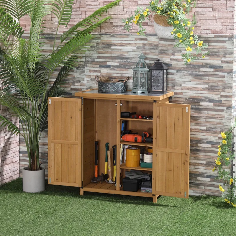 Armario de Jardín 0,24 m² 75x40x90 cm con 4 Estantes y Techo de Galvanizado para Almacenamiento de Herramientas ... - Ogal.Es