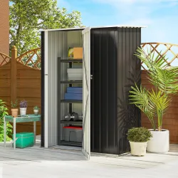 Cobertizo Exterior 1,07m² 142x86x189 cm con Puerta y Orificios de Drenaje para Almacenamiento de Herramientas Gris - Ogal.Es