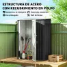 Cobertizo Exterior 1,07m² 142x86x189 cm con Puerta y Orificios de Drenaje para Almacenamiento de Herramientas Gris - Ogal.Es