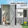 Cobertizo Exterior 1,07m² 142x86x189 cm con Puerta y Orificios de Drenaje para Almacenamiento de Herramientas Gris - Ogal.Es