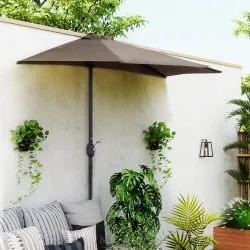 Sombrilla 269x138x236 cm Parasol de Jardín con Manivela y Forma Semicircular Tela Poliéster 180 g/m² para Exteri... - Ogal.Es