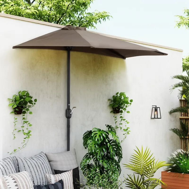 Sombrilla 269x138x236 cm Parasol de Jardín con Manivela y Forma Semicircular Tela Poliéster 180 g/m² para Exteri... - Ogal.Es