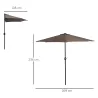 Sombrilla 269x138x236 cm Parasol de Jardín con Manivela y Forma Semicircular Tela Poliéster 180 g/m² para Exteri... - Ogal.Es
