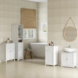 Armario de Baño con 2 Puertas y 2 Estantes Ajustables Interiores Mueble Auxiliar de Almacenaje 60x30x80 cm Blanco - Ogal.Es