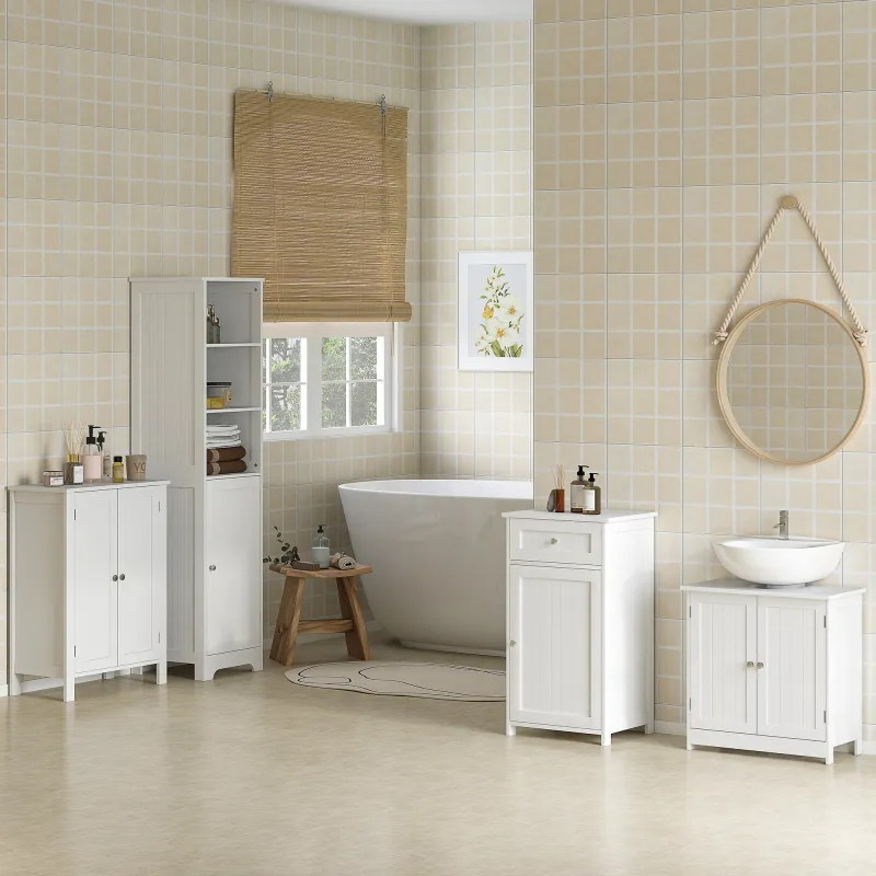 Armario de Baño con 2 Puertas y 2 Estantes Ajustables Interiores Mueble Auxiliar de Almacenaje 60x30x80 cm Blanco - Ogal.Es