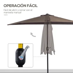Sombrilla 269x138x236 cm Parasol de Jardín con Manivela y Forma Semicircular Tela Poliéster 180 g/m² para Exteri... - Ogal.Es