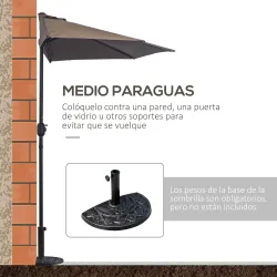 Sombrilla 269x138x236 cm Parasol de Jardín con Manivela y Forma Semicircular Tela Poliéster 180 g/m² para Exteri... - Ogal.Es