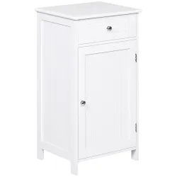 Armario de Baño con 1 Cajón 1 Puerta y Estante Ajustable Interior Mueble Auxiliar de Almacenaje 43x34x77 cm Blanco - Ogal.Es