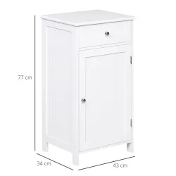 Armario de Baño con 1 Cajón 1 Puerta y Estante Ajustable Interior Mueble Auxiliar de Almacenaje 43x34x77 cm Blanco - Ogal.Es