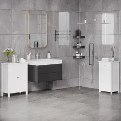 Armario de Baño con 1 Cajón 1 Puerta y Estante Ajustable Interior Mueble Auxiliar de Almacenaje 43x34x77 cm Blanco - Ogal.Es