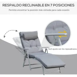 Tumbona Plegable de Jardín con Respaldo Ajustable en 7 Posiciones Cojín Cuerpo Entero y Cabeza 137x63,5x100,5 cm... - Ogal.Es