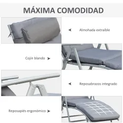 Tumbona Plegable de Jardín con Respaldo Ajustable en 7 Posiciones Cojín Cuerpo Entero y Cabeza 137x63,5x100,5 cm... - Ogal.Es