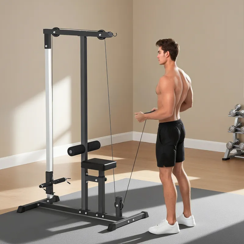 Máquina de Musculación Estación de Entrenamiento para Jalón al Pecho con Polea y Asiento Regulable para Entrenam... - Ogal.Es