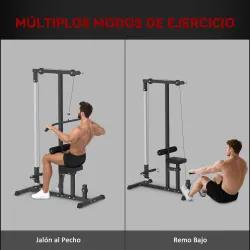 Máquina de Musculación Estación de Entrenamiento para Jalón al Pecho con Polea y Asiento Regulable para Entrenam... - Ogal.Es