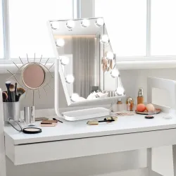 Espejo de Maquillaje con Luz Espejo Hollywood de Mesa con 12 LED 3 Modos y Luz Ajustable Pantalla Táctil y Funci... - Ogal.Es