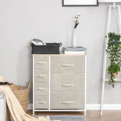 Cómoda con 7 Cajones de Tela, Cómoda para Dormitorio, Marco de Acero, Cajonera para Salón, Oficina, Vestidor, Gris - Ogal.Es