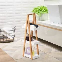 Estantería de Baño de Bambú con 3 Estantes Estantería de Almacenaje Estantería de Madera en Forma de A 30x18x81 ... - Ogal.Es