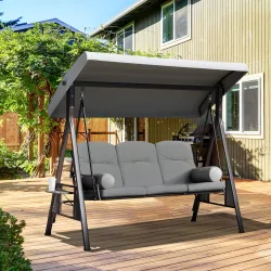 Columpio de Jardín de 3 Plazas con Estructura Metálica Toldo y Bandeja para Bebidas para Exterior 116x206x183 cm... - Ogal.Es