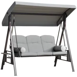 Columpio de Jardín de 3 Plazas con Estructura Metálica Toldo y Bandeja para Bebidas para Exterior 116x206x183 cm... - Ogal.Es