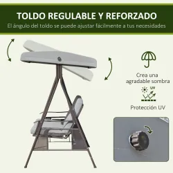 Columpio de Jardín de 3 Plazas con Estructura Metálica Toldo y Bandeja para Bebidas para Exterior 116x206x183 cm... - Ogal.Es