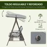 Columpio de Jardín de 3 Plazas con Estructura Metálica Toldo y Bandeja para Bebidas para Exterior 116x206x183 cm... - Ogal.Es
