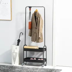 Perchero con Zapatero Perchero con Ruedas con Barra para Colgar y 2 Cestas para Entrada Dormitorio Salón 56,5x31... - Ogal.Es