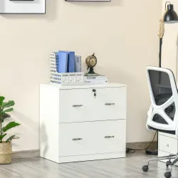 Cajonera de Oficina con 2 Cajones para Carpetas Colgantes con Cerradura y 2 Llaves 77x42x72 cm Blanco - Ogal.Es