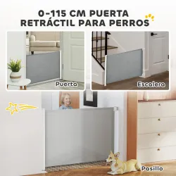 Barrera Seguridad para Perros Extensible Barrera para Mascotas con Extensión de Acero 5,5-115x5,5x82,5 cm Gris - Ogal.Es