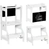 Torre de Aprendizaje 2 en 1 Convertible en Escritorio con Pizarra y Barra de Seguridad 42x44x86 cm Blanco - Ogal.Es