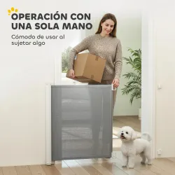 Barrera Seguridad para Perros Extensible Barrera para Mascotas con Extensión de Acero 5,5-115x5,5x82,5 cm Gris - Ogal.Es