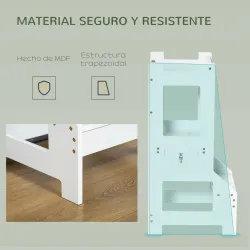 Torre de Aprendizaje 2 en 1 Convertible en Escritorio con Pizarra y Barra de Seguridad 42x44x86 cm Blanco - Ogal.Es