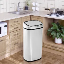 Papelera de Cocina 68L con Sensor de Infrarroja de Apertura Automática y Contacto Manual 40,5x29,5x78 cm Plata - Ogal.Es
