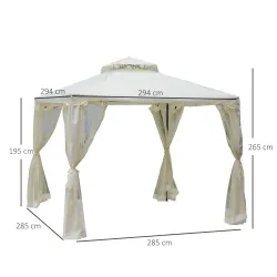 Cenador de Jardín 3x3 m Pabellón de Exterior con Doble Techo de Ventilación 4 Cortinas Mosquiteras Laterales con... - Ogal.Es