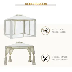 Cenador de Jardín 3x3 m Pabellón de Exterior con Doble Techo de Ventilación 4 Cortinas Mosquiteras Laterales con... - Ogal.Es