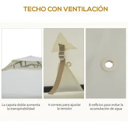 Cenador de Jardín 3x3 m Pabellón de Exterior con Doble Techo de Ventilación 4 Cortinas Mosquiteras Laterales con... - Ogal.Es