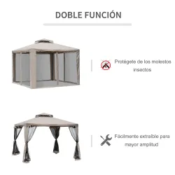 Cenador de Jardín 3x3 m Pabellón de Exterior con Doble Techo de Ventilación 4 Cortinas Mosquiteras Laterales con... - Ogal.Es